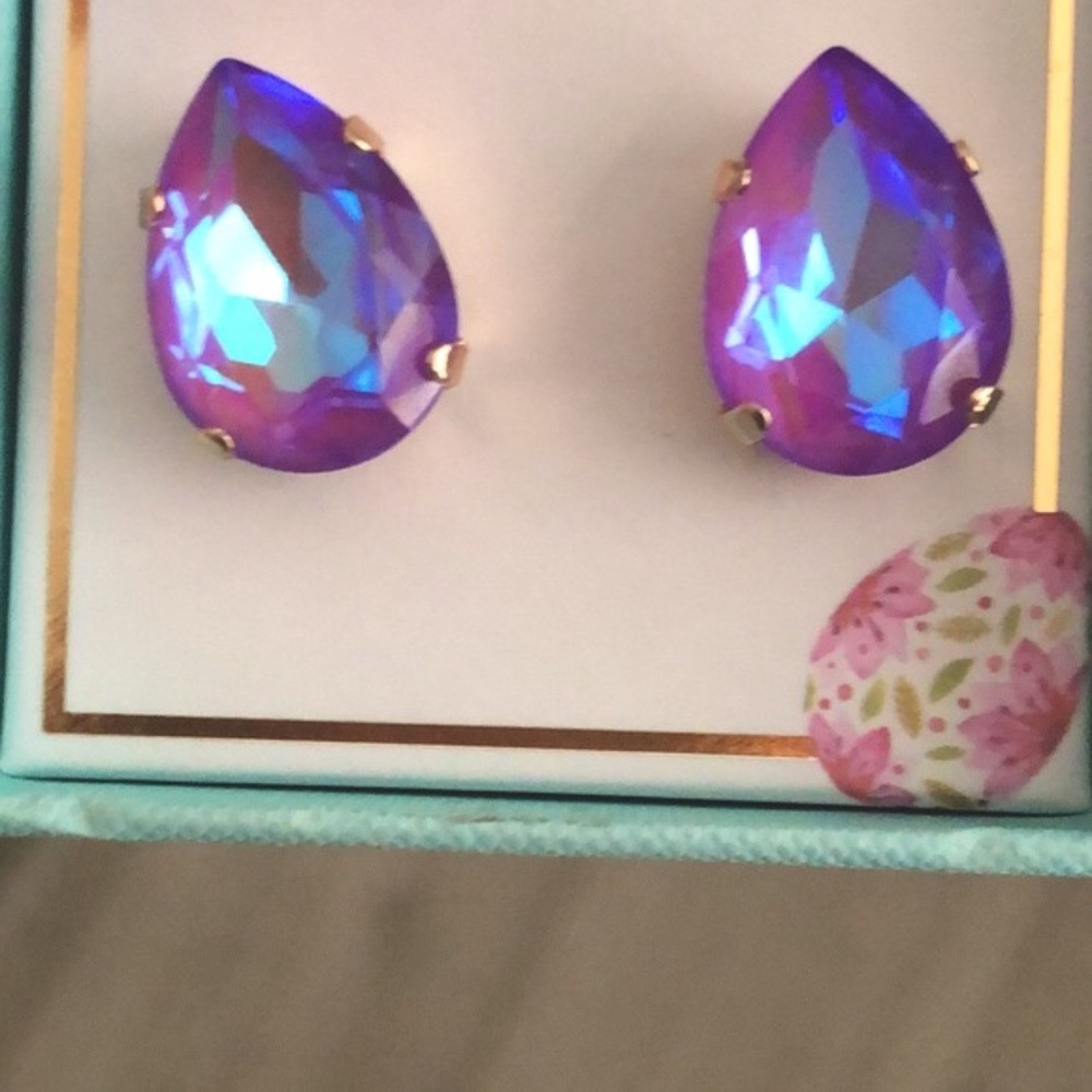 Violet Pear Crystal Statement Earrings - Picture 3 of 13